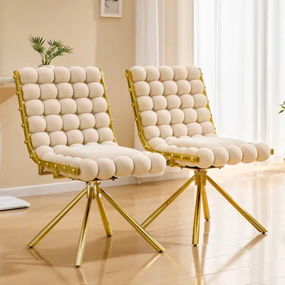 Streamdale Furniture Streamdale Cream Bubble Tufted Velvet Swivel Accent Chair With Gold Metal Frame