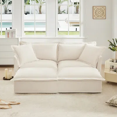 Streamdale Furniture Streamdale Cream Chenille 2-seater Sofa With Ottomans