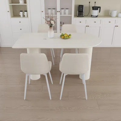 Streamdale Furniture Streamdale Cream Coffee Table & Dining Chair 4-piece Set