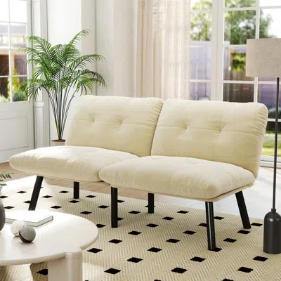 Streamdale Furniture Streamdale Cream Convertible Folding Modern Sofa Bed In Neutral