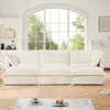 Streamdale Furniture Streamdale Cream Corduroy 3-seat Sofa With Ottomans & Sleeper