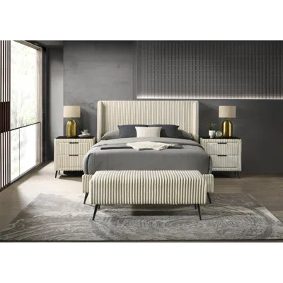 Streamdale Furniture Streamdale Cream Corduroy Queen Bed Set With Nightstands & Bench