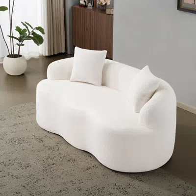 Streamdale Furniture Streamdale Cream Curved Loveseat Sofa With Pillows - Small Space