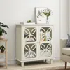 Streamdale Furniture Streamdale Cream Sideboard Buffet Cabinet With Glass Doors