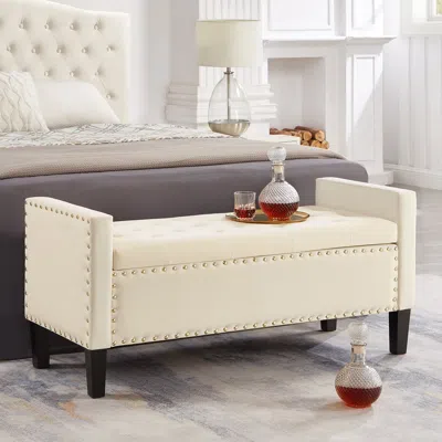 Streamdale Furniture Streamdale Cream Upholstered Storage Bench With Tufted Seat