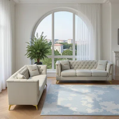 Streamdale Furniture Streamdale Cream Velvet Tufted Sofa Set - Modern Comfort & Style In Neutral