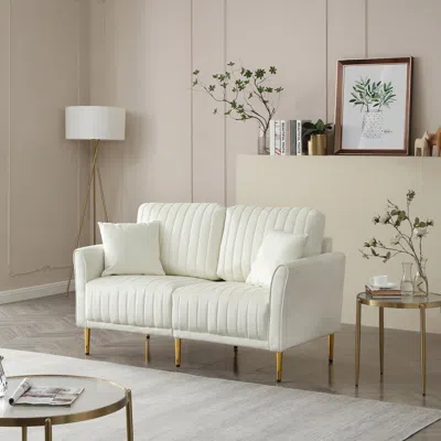 Streamdale Furniture Streamdale Cream White 2 Seater Loveseat Sofa Couch W/pillows And Metal Legs