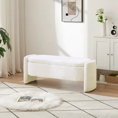 Streamdale Furniture Streamdale Cream White Ottoman Oval Storage Bench With Large Space