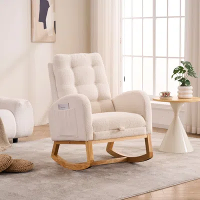 Streamdale Furniture Streamdale Cream White Plush Rocking Chair With Footrest