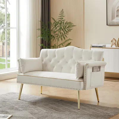 Streamdale Furniture Streamdale Cream White Velvet Loveseat Sofa