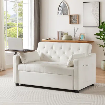 Streamdale Furniture Streamdale Cream White Velvet Sofa Bed In Neutral