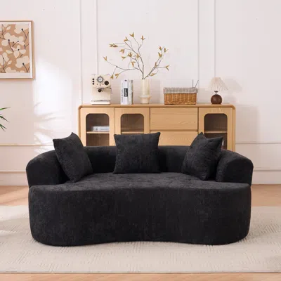 Streamdale Furniture Streamdale Crescent-shaped Self-inflating Sofa, Modern Low-back Design, Deep Cushions. (black)