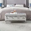 Streamdale Furniture Streamdale Crystal Button Faux Leather Ottoman Bench - Silver