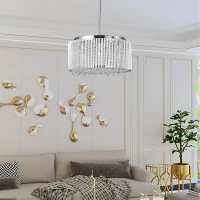 Streamdale Furniture Streamdale Crystal Chandelier Round Luxury Lamp In Silver