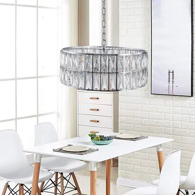 Streamdale Furniture Streamdale Crystal Drum Chandelier With Silver Frame