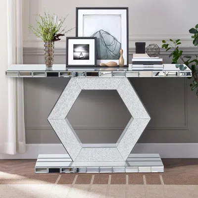 Streamdale Furniture Streamdale Crystal Hexagon Mirror Console Table