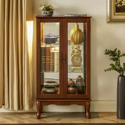 Streamdale Furniture Streamdale Curio Cabinet Lighted Curio Diapaly Cabinet With Adjustable Shelves In Brown