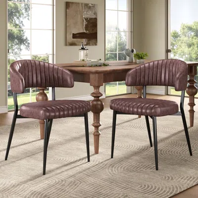 Streamdale Furniture Streamdale Curved Back Faux Leather Upholstered Dining Chair (set Of 2),brown+black