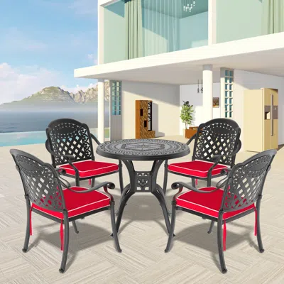 Streamdale Furniture Streamdale Cushioned 5-pc Cast Aluminum Patio Set (random Colors)