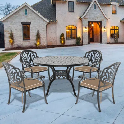 STREAMDALE FURNITURE STREAMDALE (CUSHIONS IN RANDOM COLORS)5-PIECE SET OF CAST ALUMINUM PATIO FURNITURE WITH CUSHIONS
