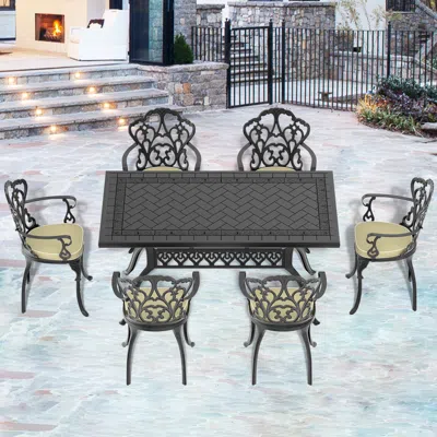Streamdale Furniture Streamdale (cushions In Random Colors)7-piece Set Of Cast Aluminum Patio Furniture With Cushions
