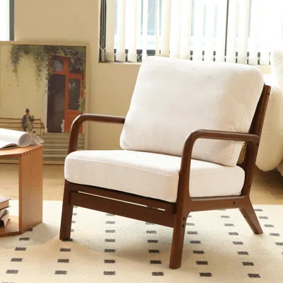 Streamdale Furniture Streamdale Cute Accent Chair With Solid Wood Legs And Soft Fabric Cushion (white)