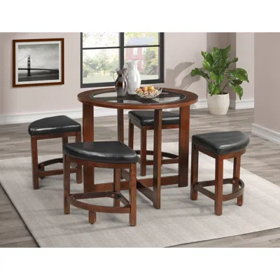 Streamdale Furniture Streamdale Cylina Solid Wood Glass Top Round Dining Table With 4 Chairs