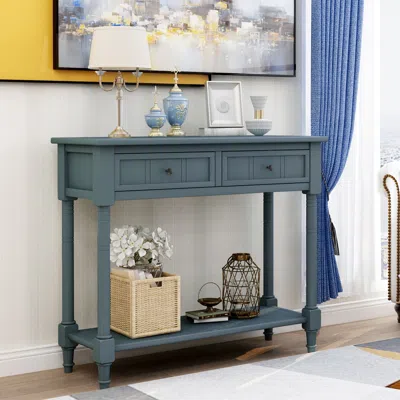 Streamdale Furniture Streamdale Daisy Series Console Table Traditional Design With Two Drawers In Blue