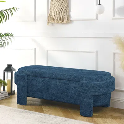 Streamdale Furniture Streamdale Dark Blue Linen Storage Bench (51.5")