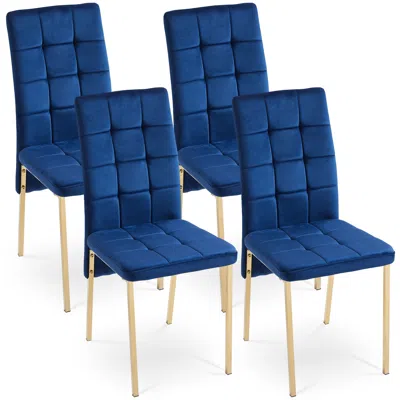 Streamdale Furniture Streamdale Dark Blue Nordic Dining Chair W/ Golden Legs (set Of 4)