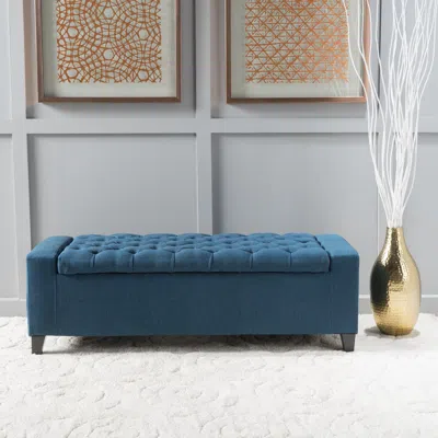 Streamdale Furniture Streamdale Dark Blue Storage Ottoman With Tufted Top (20.5"d X 51"w X 17"h)