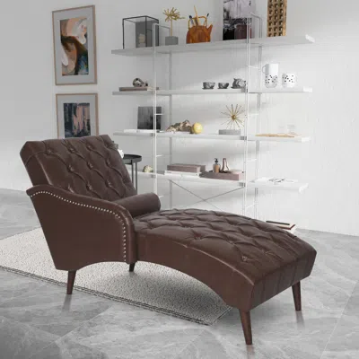 Streamdale Furniture Streamdale Dark Brown Pu Chaise Lounge Arm Chair With Pillow And Wood Legs