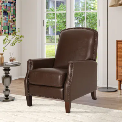 Streamdale Furniture Streamdale Dark Brown Pu Leather Recliner Chair With Rivets