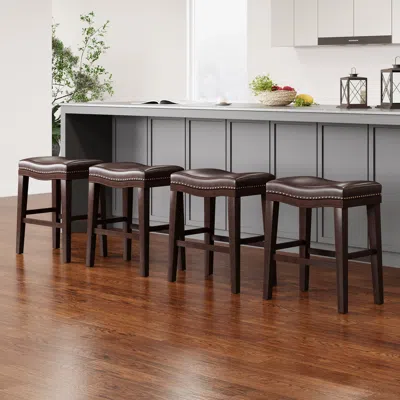 Streamdale Furniture Streamdale Dark Brown Upholstered Saddle Counter Stools (set Of 4)