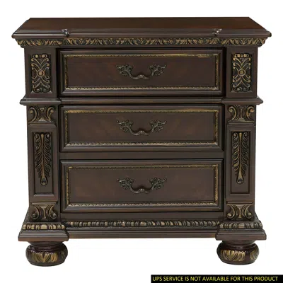 Streamdale Furniture Streamdale Dark Cherry Nightstand With Gold Tipping - Formal 3-drawer