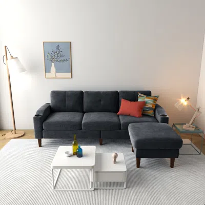 Streamdale Furniture Streamdale Dark Gray Convertible Combo Sofa With Storage Cabinet & Footstool In Black