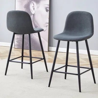 Streamdale Furniture Streamdale Dark Gray Linen Bar Chairs (set Of 2) - Rounded Back, Multiple Colors