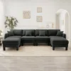 Streamdale Furniture Streamdale Dark Grey Boucle U-shape Sectional Sofa With Ottomans & Shell Armrests In Black