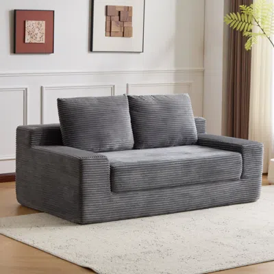 Streamdale Furniture Streamdale Dark Grey Corduroy Loveseat Sofa Bed With Reversible Cushions