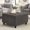Streamdale Furniture Streamdale Dark Grey Square Ottoman With Storage, Button Tufted & Nail Trim