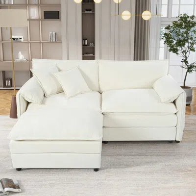 Streamdale Furniture Streamdale Deep Seat Chenille Sectional Sofa With Ottoman - Beige