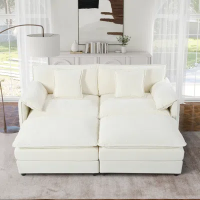 Streamdale Furniture Streamdale Deep Seat Sectional Cloud Sofa With 2 Ottomans & Pillows, Beige In Multi