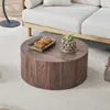 Streamdale Furniture Streamdale Deep Walnut Cylindrical Coffee Table - 27.5" X 12" - Modern/industrial