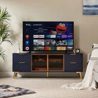 Streamdale Furniture Streamdale Deluxe Modern Geometric Tv Stand, Aluminum Frame, Dark Blue, 59.9"
