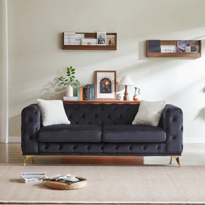Streamdale Furniture Streamdale Deluxe Velvet Chesterfield Sofa With Tufted Buttons, 2 Pillows