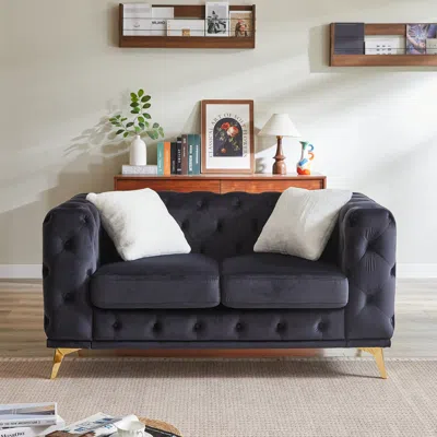 Streamdale Furniture Streamdale Deluxe Velvet Chesterfield Sofa With Tufted Buttons, 2 Pillows