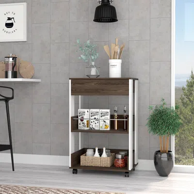 Streamdale Furniture Streamdale Dering 1-drawer 2-shelf Kitchen Cart With Caster White And Dark