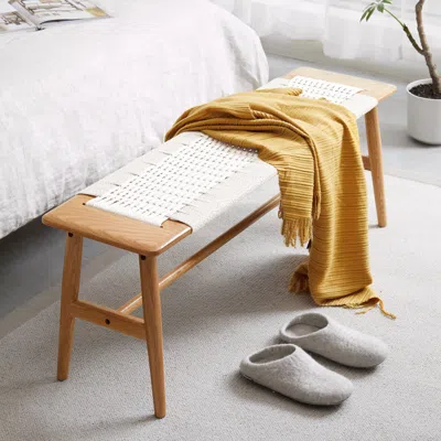 Streamdale Furniture Streamdale Design Natural Oak Wood Dining Bench Bed Bench For Dining Room In Neutral