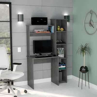 Streamdale Furniture Streamdale Desk Logan, Five Cubbies, Smokey Oak Finish