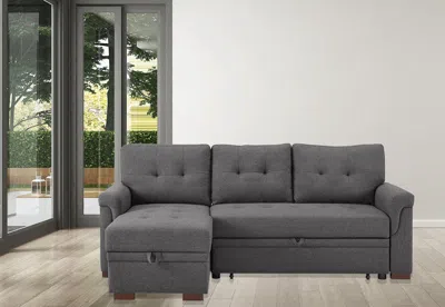 Streamdale Furniture Streamdale Destiny Dark Gray Linen Reversible Sleeper Sectional Sofa